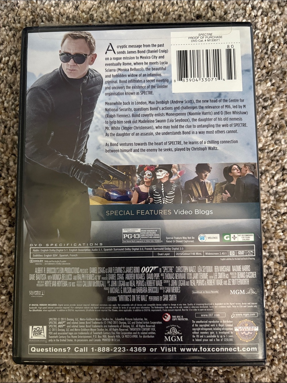 Spectre 007 James Bond Daniel Craig DVD - Fair Condition Case - Picture 2 of 2
